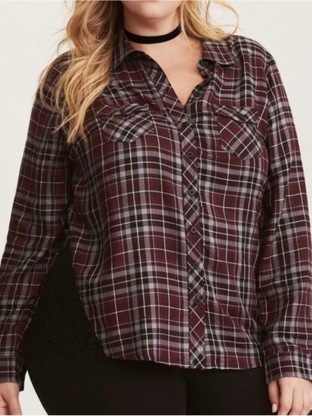 torrid Purple and Black Plaid Shirt with Lace Details 3X
